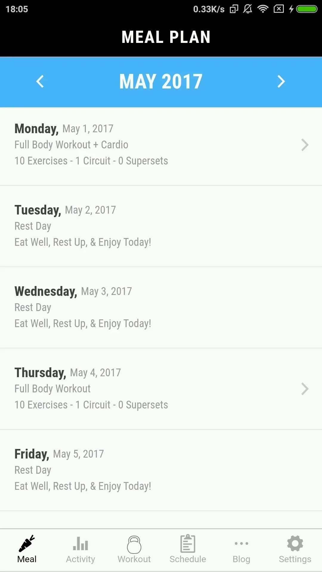 Fitness app, screenshot 2